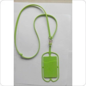 Elastic silicone cell phone lanyard with card holder