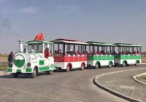 Electric Trackless Sightseeing Amusement Park Train Two Carriages 42 Seats,train for kid and adult