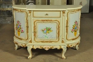 Factory Directly Solid wood Half Moon Console Table with Gold Leaf Finishing Furniture Indonesia
