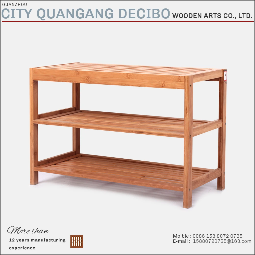 factory price 3-tier utility bamboo shoe rack/ 3 tier bamboo antique 30 pair vertical shoe rack storage seat bench wooden