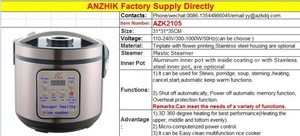 Factory supply Multifunction Easy Clean Classic Deluxe Desugar healthy cooker/ Rice Cooker/ multifunction cooker AZK2105