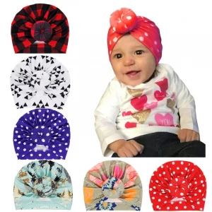 Factory Wholesale Popular Toddler Head Wear Custom Print Infant Turban Headband Simple Child Cap Newborn Baby beanie Hat