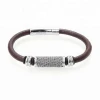 fashion 316 stainless steel bracelet with leather costume accessory for men