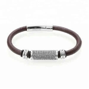 fashion 316 stainless steel bracelet with leather costume accessory for men