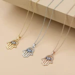 Fashion 925 Silver Jewelry Fine Fatima Evil Eyes Necklace Hands Charms Choker Hamsa Pendant Necklace