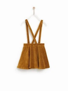 Fashion baby girl corduroy mini strap skirt with suspender pinafore kid clothing