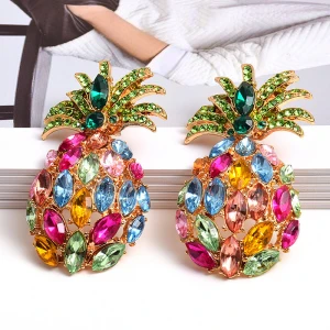 Fashion Crystal Diamond Full Pineapple Summer Cool Tropical Fruit Wind Earrings Stud Earrings