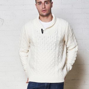 Fashion Design Wool Blanded Shawl Collar Pullover Knitwear White Winter Plain Sweaters For Men