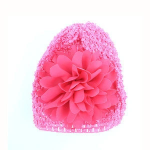 Fashion knitting crochet cap baby beanie minimo hat with handmade cloth flower for kids