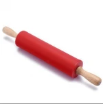 Food Grade Kids Cake Tool Silicone Rolling Pin With Wooden Handle