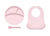 Food Grade Silicone Feeding set baby Set of 3 with Baby Feeding Plate Spoon and Bib