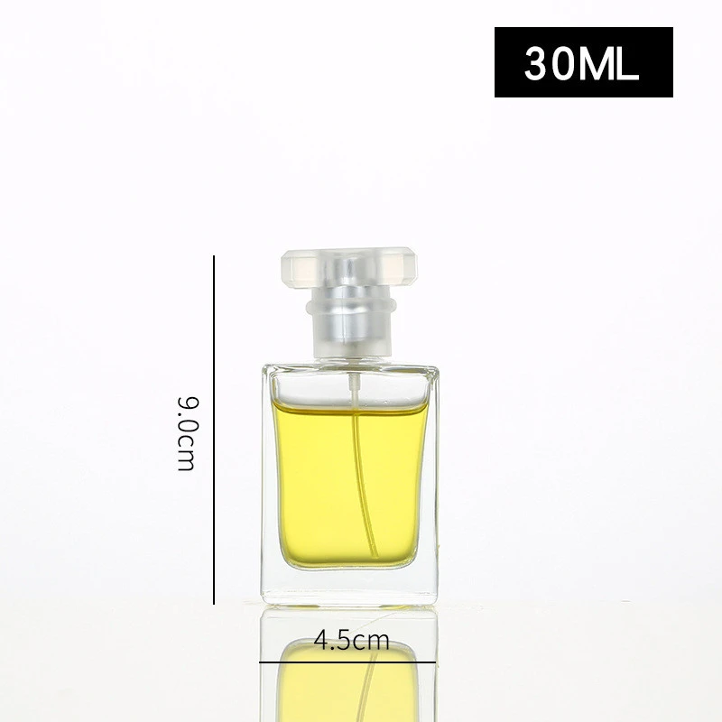Free samples factory price 30ml 50ml 100ml empty clear rectangle shape crimp neck glass perfume bottle spray