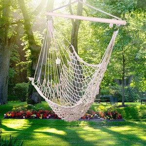 Free Shipping Netting Garden Swing Tassel Beige Cotton Rope Sling Hammock Chair