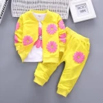Girls Winter Spring cotton smiling sunflower sweat suit 3 pieces baby kids clothing children clothes set newborn wholesale