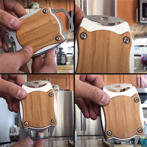 Go Swing Topless Can Opener Manual Wooden Safe Smooth Edge Cut Opener for Bar Kitchen Camping Survival Tool Stainless Steel