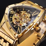 Gold Vintage Triangle Wristwatches Luminous Waterproof Skeleton Automatic Man Mechanical Watch for Men