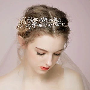 Grace Beaded Gold Blossom Wedding Bridal Party HairJewellery Hair Vines Wrapped Crystal Wedding Hairband