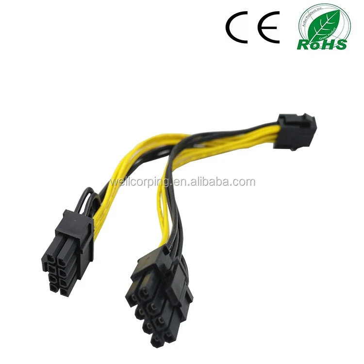 Graphics card 6pin to dual 8pin(6+2)pin video cards Splitter Power Supply Cable 18awg 20cm