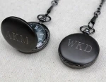 Gun Metal Black Color Engraved Quartz Pocket Watch