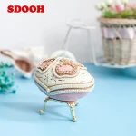 Hand Carved Natural Faberge Egg-Shell Jewelry Box with Mechanical Musical Module Inside