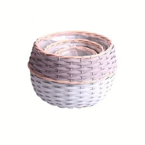 Handicraft Small Round Wicker Baskets For Flowers With Plastic Liner