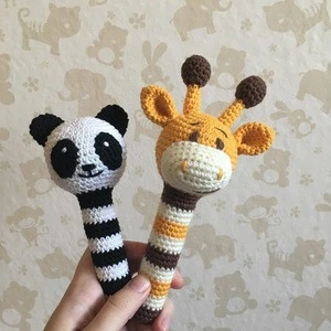 Handmade Baby Amigurumi Giraffe Panda Animal Stuffed Crocheted Baby Rattles Toys