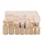 Handwork Material Unpainted Blank Wooden Family DIY Natural Wooden Peg People Doll