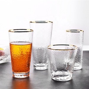 High end amazon mail gift order unique glassware drinking water tumbler gold rim glass cups