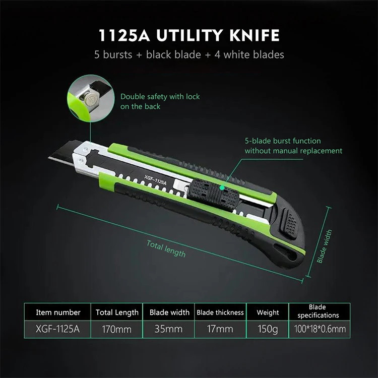 High quality ABS Knife Cutter Safety Retractable Utility Knife with 5 pcs utility knife blades