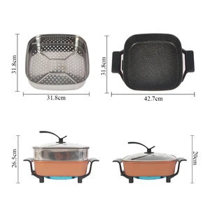 High quality electric skillet hot pot grill with adjustable temperture and steamer for European market