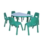 High quality kindergarten plastic table and chair set children moon style desk and chair school furniture set for sale