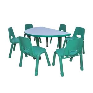 High quality kindergarten plastic table and chair set children moon style desk and chair school furniture set for sale
