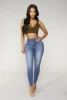 High waisted button design skinny colombian jeans for womens