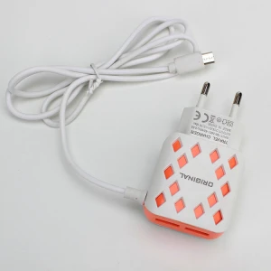 Home 2 USB portable smart mobile phone charger pineapple universal travel chargers adapter with V8 micro usb cable LED light