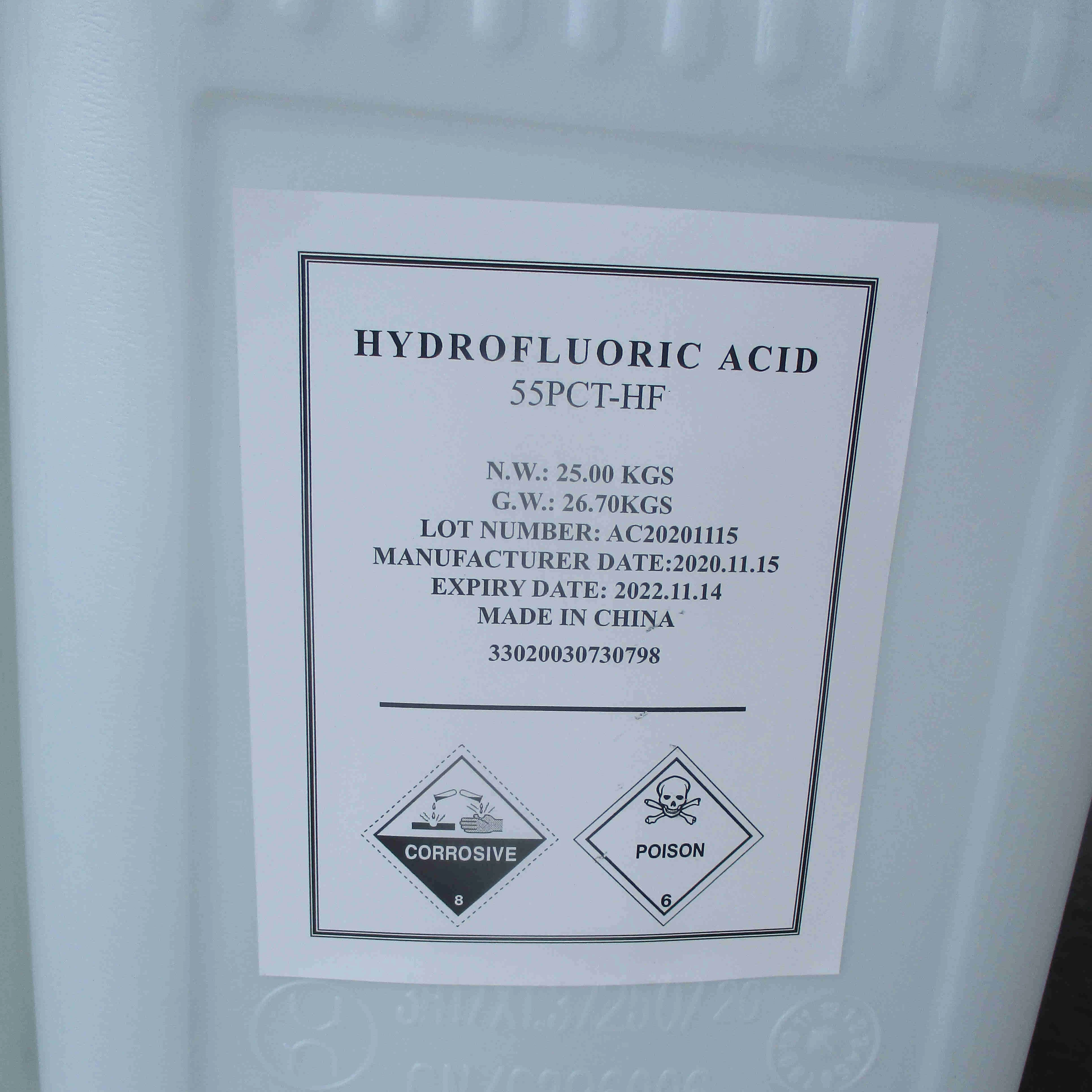 Hot sale 55% industrial hydrofluoric acid for etching glass