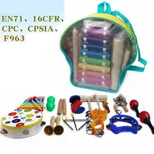 Hot Sale Early Educational Kindergarten Teaching Orff Percussion Toy Children 19pcs Wooden Musical Instruments Set