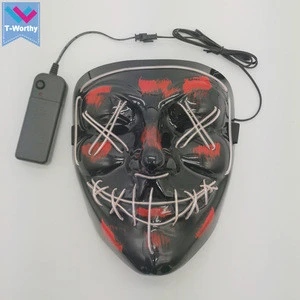 Hot Sale Halloween Mouth Black Neon Party mask  Party Club Bar DJ EL Light up Masks