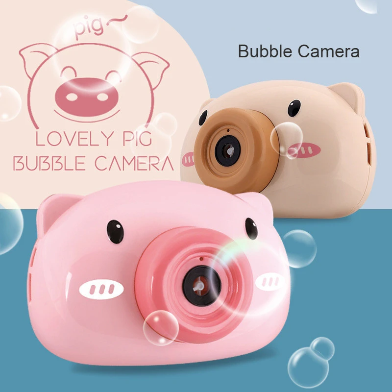 Hot sale kids pink pig bubble machine electric bubble camera music glow bubble camera toys