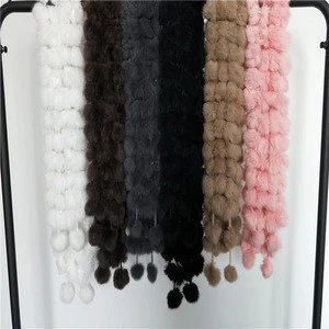 Hot selling autumn winter warm handwork rabbit fur ball scarf for ladies women