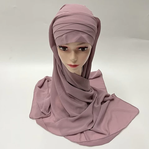 Hot selling Beautiful Double cross jersey cotton underscarf + bubble chiffon hijab head scarf Islamic women fancy hijab