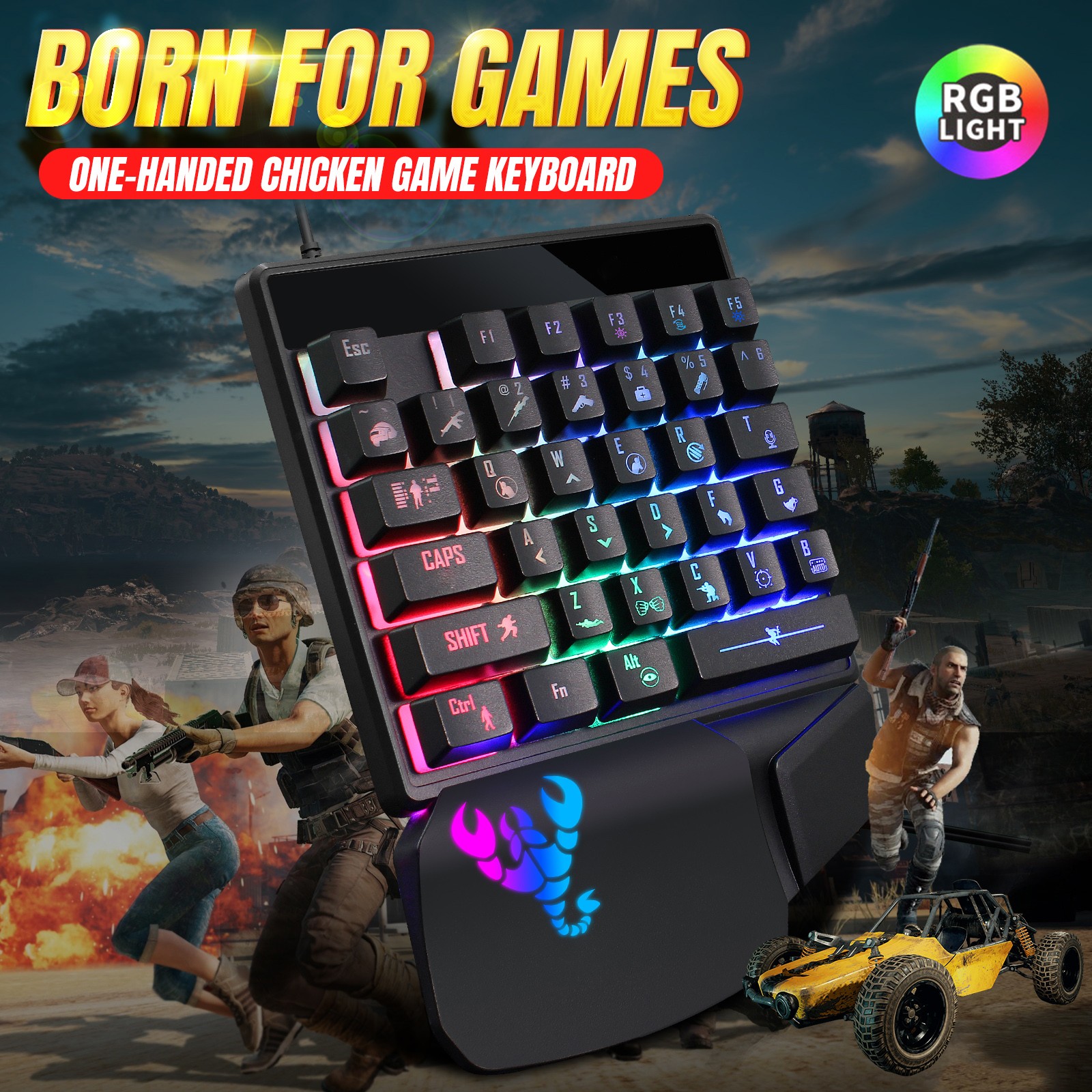 Hot Selling  Cheap Fashion Wired Backlight  Ergonomic Gaming  Suitable For  Computer One Hand Game Keyboard