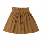 icing brown ribbed fabric skirt with buttons hot selling kids clothing elastic waist baby girl skirt