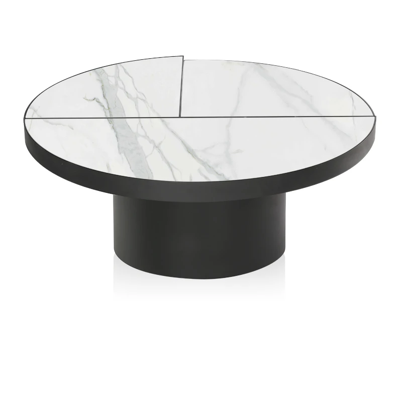 LC-080 Hot sales 3 parts round porcelain marble tiles top cylindrical metal base office cafe living room house coffee table set