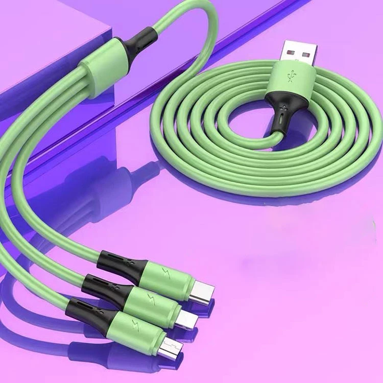 Liquid silicone durable bendable flexible super fast charge 3 in 1 universal usb data cable