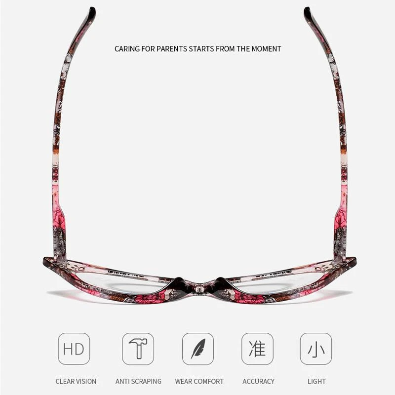 LongKeeper Rhinestone Cat Eye Reading Glasses for Farsighted Floral Women&#x27;s Spectacles with Diopters Fashion Degree Eyeglasses