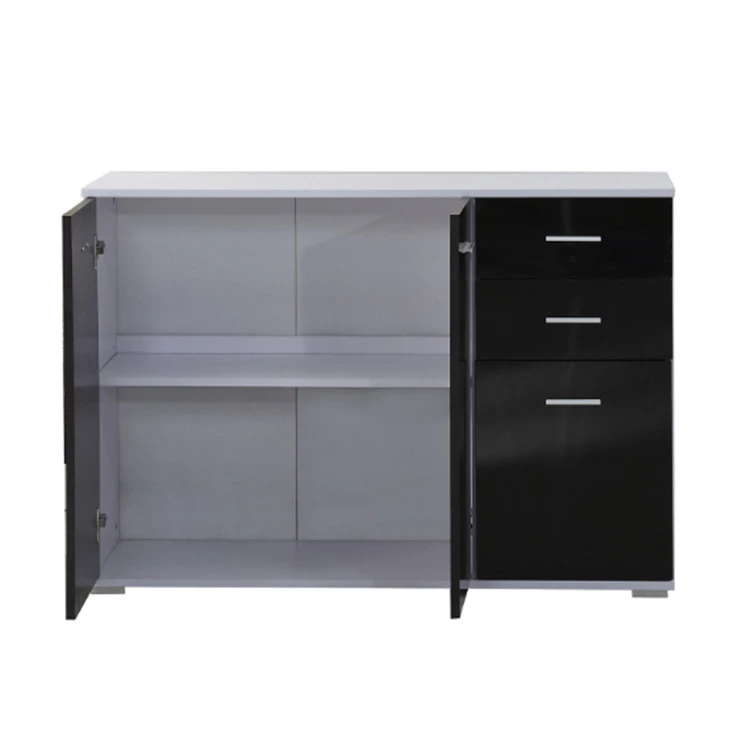 Luli Modern High Gloss Side Cabinet Table Sideboard Chest of Drawer Bedroom Living Room Storage Furniture in Black