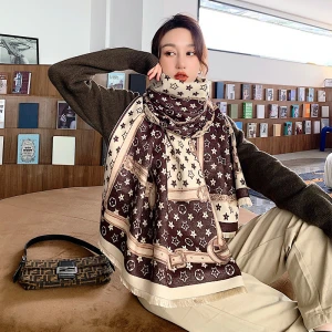 luxury brand fashion design Women cashmere Scarf  Long chain and star pattern Shawls Wraps Winter Warm Large Scarves Gift