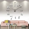 Luxury DIY Wall Sticker Clock Home Living Room Decor Mirror Clock Wholesale Wall Clocks