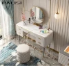 Luxury Gold Dresser Table Set Design Bedroom Furniture Modern Makeup Table Dressing with Mirror LED Light