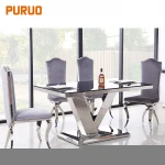 Luxury kitchen dining room furniture stainless steel metal table base rectangle dining table